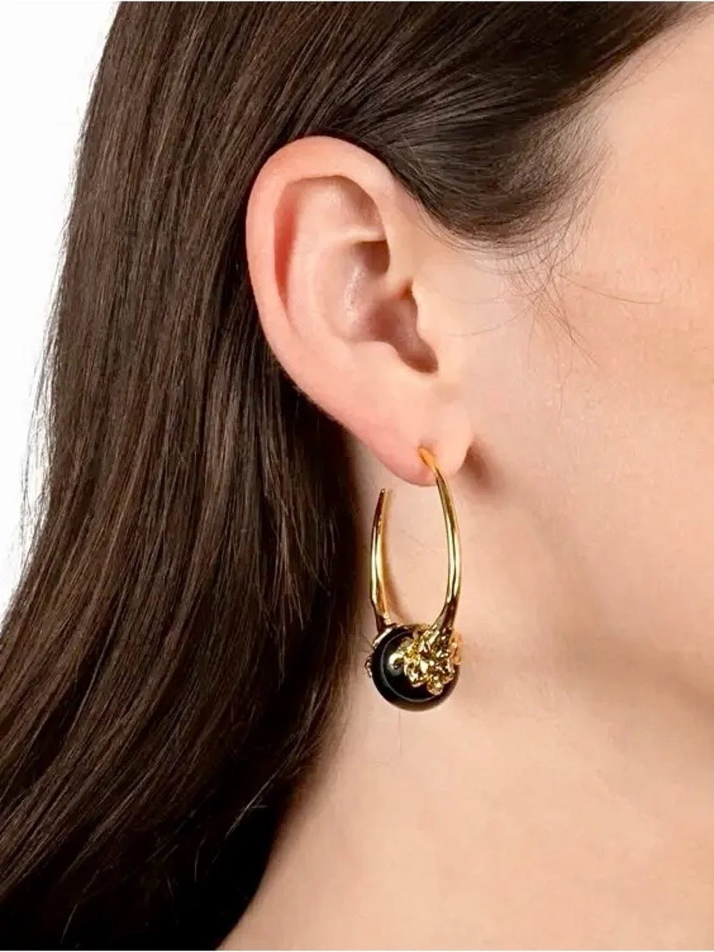 Alexis Bittar Brut Gold Capped Black Agate Hoop Earrings - Picture 3 of 5